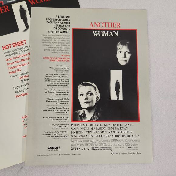 Another Woman (1988) 27x40 Poster Promo Pac w/Mia Farrow, Orion Home Video LN - Picture 14 of 16